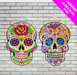 Halloween Hanging Decorations Glitter Skull Laser Sparkle Day of the Dead X 2