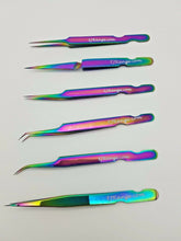 Load image into Gallery viewer, Set of 6 Individual Eyelash Extension Tweezers Stainless Steel Rainbow With Case