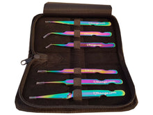 Load image into Gallery viewer, Set of 6 Individual Eyelash Extension Tweezers Stainless Steel Rainbow With Case
