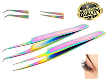 Load image into Gallery viewer, Eyelash Tweezers Straight Curved Individual Eyelash Extensions Beauty Rainbow