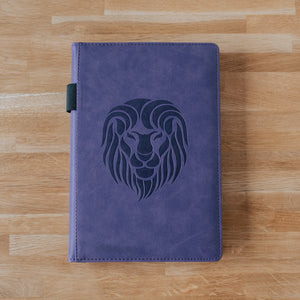 EJRange Notebook A5 Lined Journal - PU Leather, Wipe Clean Cover, Elastic Closure, Ribbon, Ruled, 192 Pages, Lion Design