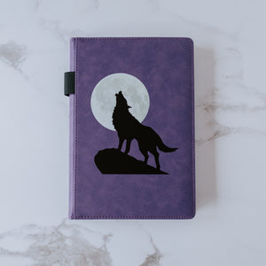 EJRange Notebook A5 Lined Journal - PU Leather, Wipe Clean Cover, Soft Feel, Ribbon, Ruled, 192 Pages, Wolf Design