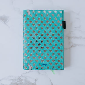 EJRange Notebook A5 Lined Notepad - Soft Feel Wipe Clean Cover Elastic Closure, Ribbon, 192 Pages, Stars Design