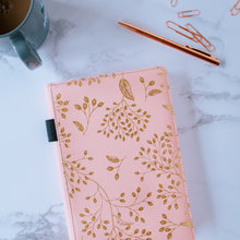 Load image into Gallery viewer, EJRange Notebook A5 Lined Journal - PU Leather, Wipe Clean Cover, Soft Feel, Ribbon, Ruled, 192 Pages, Gold Leaves Design
