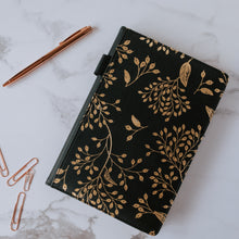Load image into Gallery viewer, EJRange Notebook A5 Lined Journal - PU Leather, Wipe Clean Cover, Soft Feel, Ribbon, Ruled, 192 Pages, Gold Leaves Design