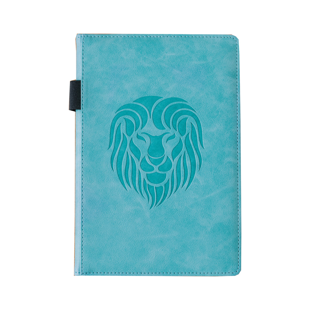 EJRange Notebook A5 Lined Journal - PU Leather, Wipe Clean Cover, Elastic Closure, Ribbon, Ruled, 192 Pages, Lion Design